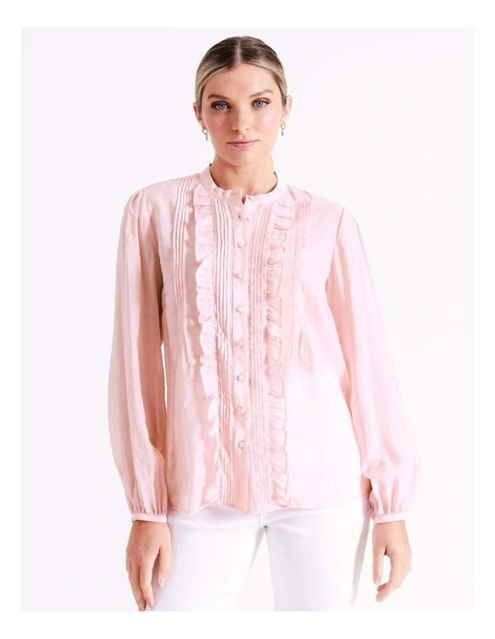 Ruffle Pintuck Ladder Trim Shirt In Blush - Image 3
