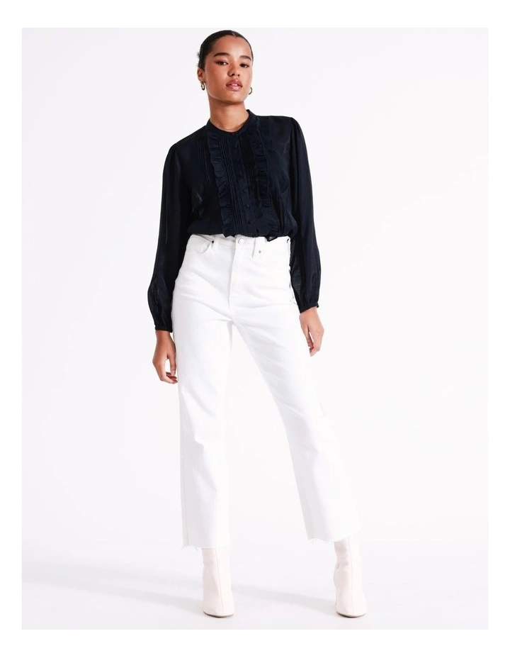 Ruffle Pintuck Ladder Trim Shirt In Navy - Image 4