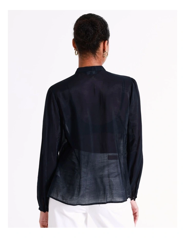 Ruffle Pintuck Ladder Trim Shirt In Navy - Image 5