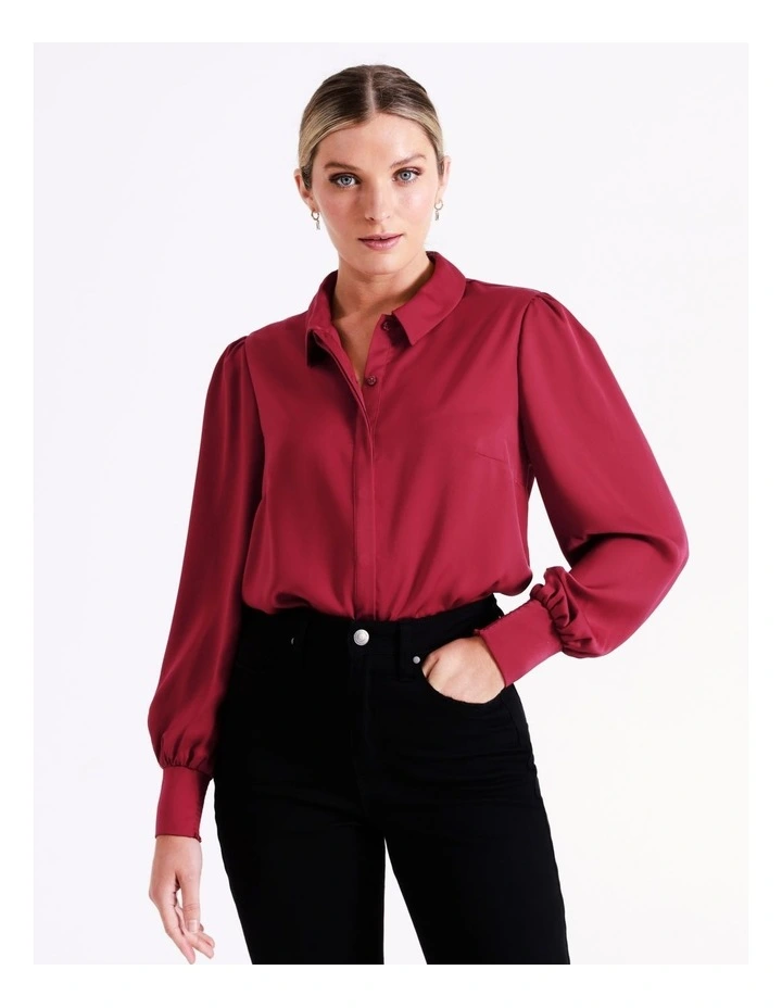 Recycled Satin Shirt In Wine
