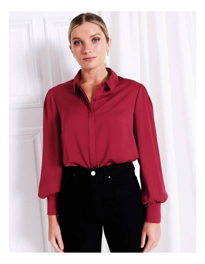 Recycled Satin Shirt In Wine - Image 2