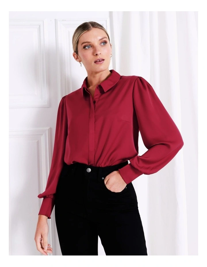 Recycled Satin Shirt In Wine - Image 3