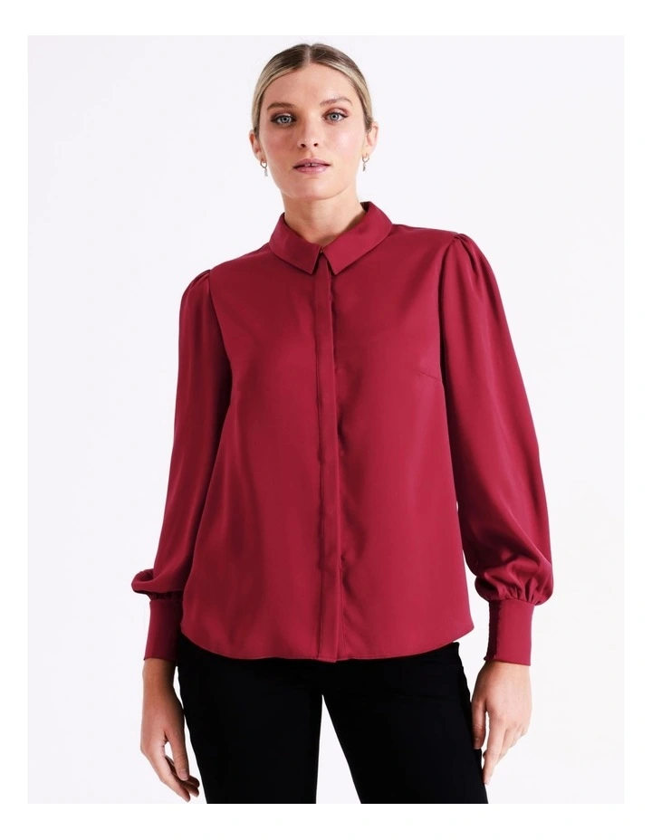 Recycled Satin Shirt In Wine - Image 4