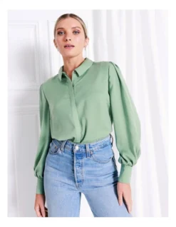 Recycled Satin Shirt In Sage