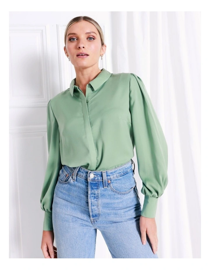 Recycled Satin Shirt In Sage