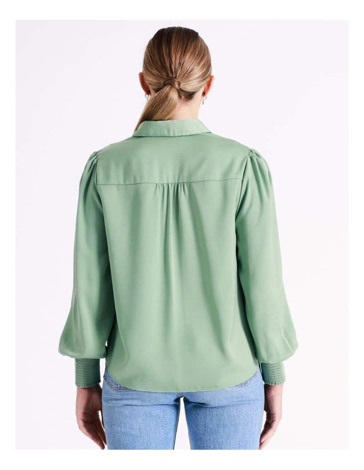 Recycled Satin Shirt In Sage - Image 3