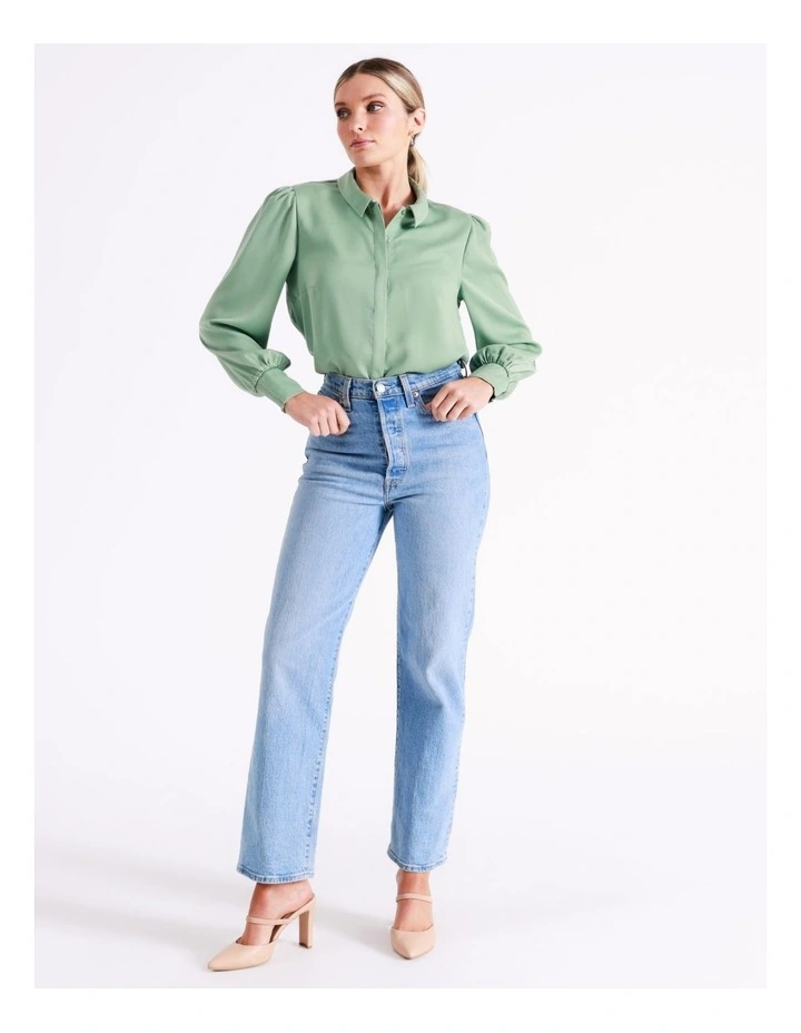 Recycled Satin Shirt In Sage - Image 4