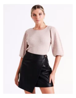 Recycled Blend Faux Leather Mini Skirt In Black