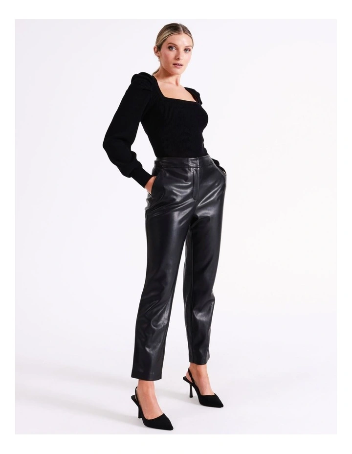 Recycled Blend Straight Leg Faux Leather Pants In Black
