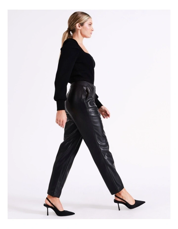 Recycled Blend Straight Leg Faux Leather Pants In Black - Image 3