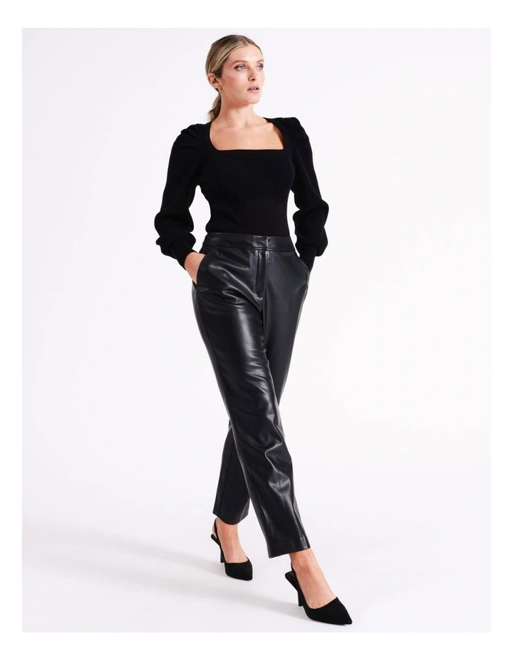 Recycled Blend Straight Leg Faux Leather Pants In Black - Image 4