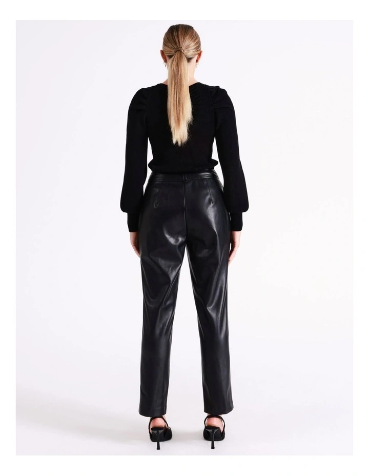 Recycled Blend Straight Leg Faux Leather Pants In Black - Image 5