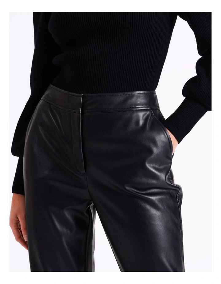 Recycled Blend Straight Leg Faux Leather Pants In Black - Image 6