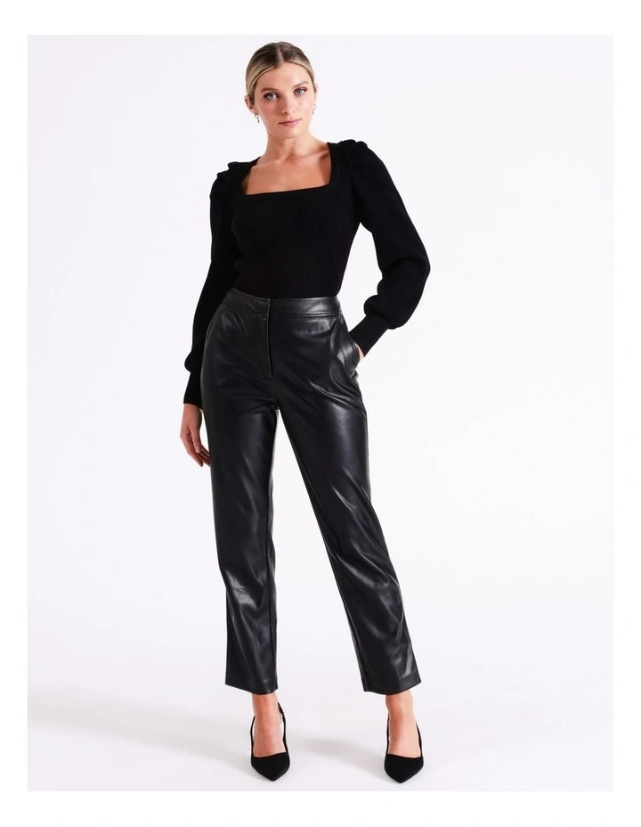 Recycled Blend Straight Leg Faux Leather Pants In Black - Image 7